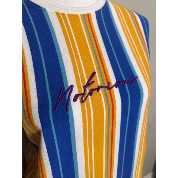90’s Style For the People NOTORIUS yellow blue red striped long sleeve shirt med - Picture 4 of 7